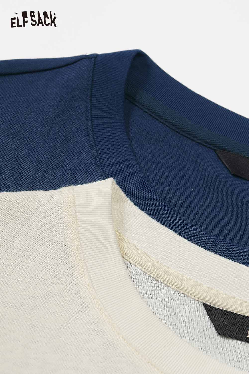ELFSACK women's star print cotton tee in navy and cream colors stacked together