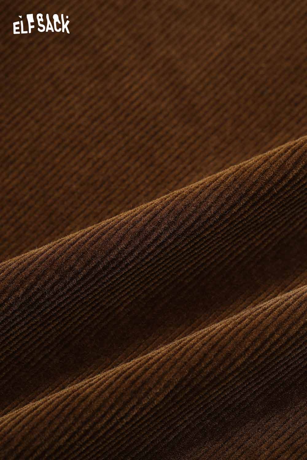 Soft brown fabric of ELFSACK women's straight leg cotton blend pants with textured finish
