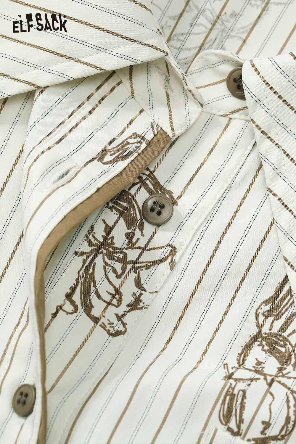 ELFSACK women's stripe poplin shirt with button detail and artistic print design