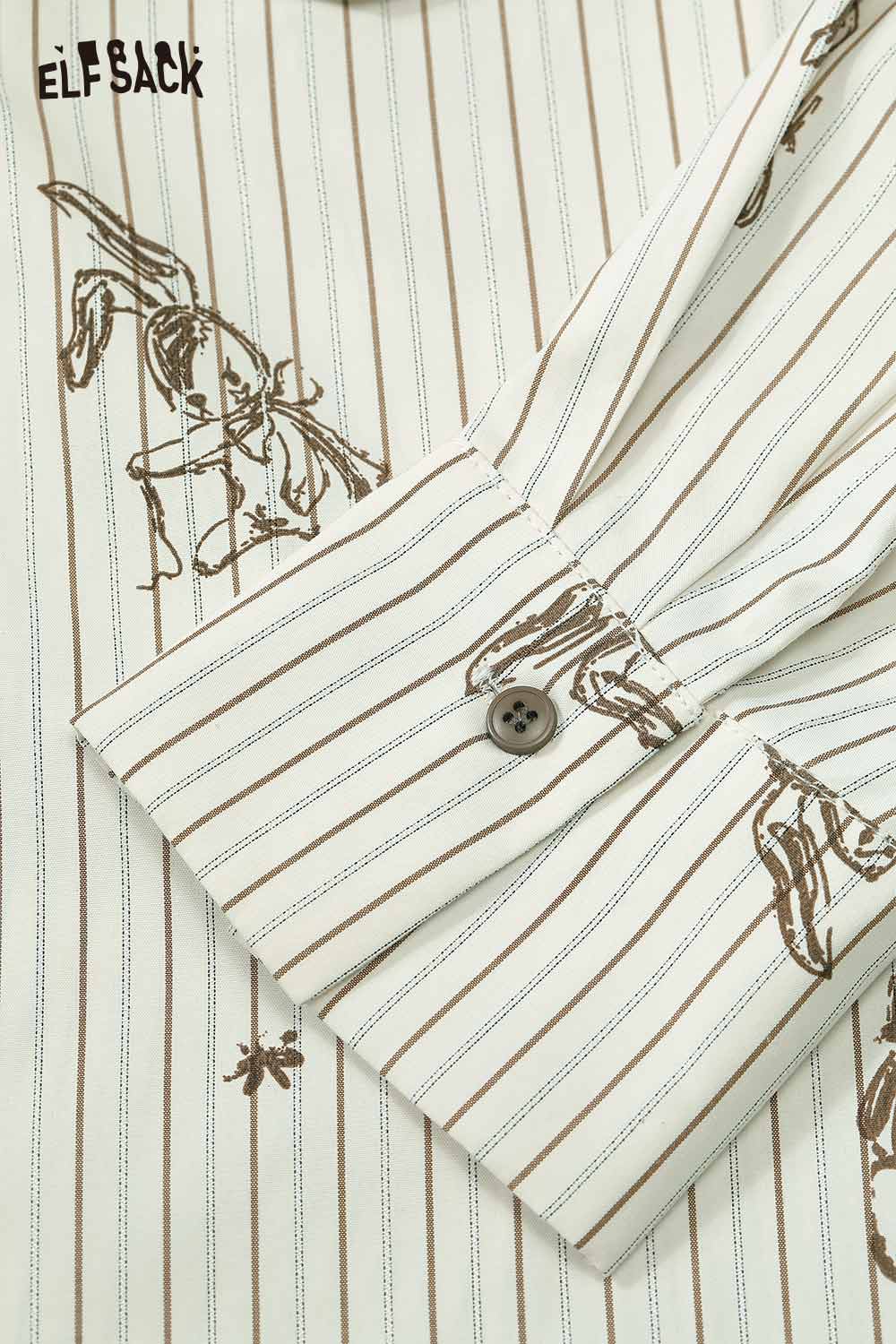 ELFSACK women's stripe poplin shirt featuring stylish button details and unique embroidery.