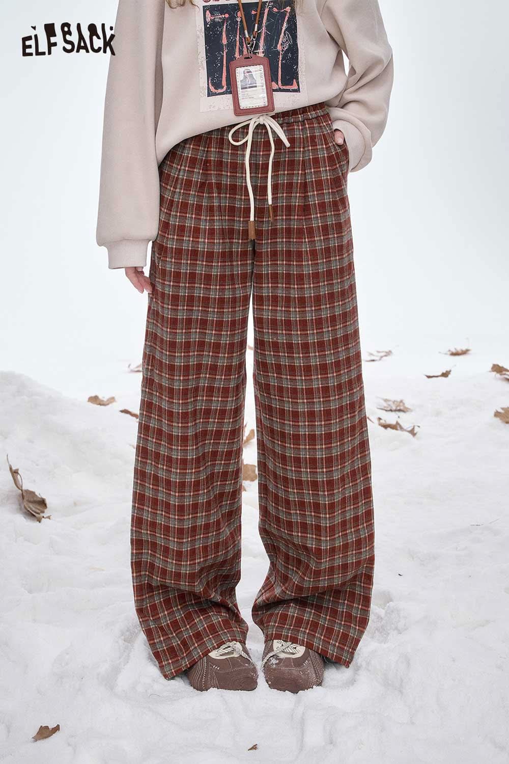 ELFSACK women's striped floor length pants with a comfortable fit, perfect for casual winter outfits