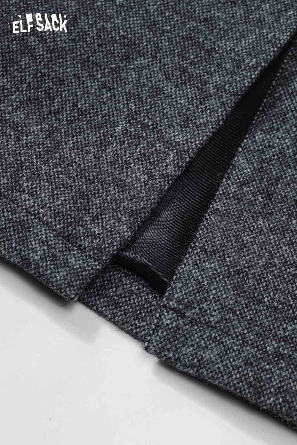 Close-up of ELFSACK women's tweed skirt set showcasing textured fabric and elegant design details
