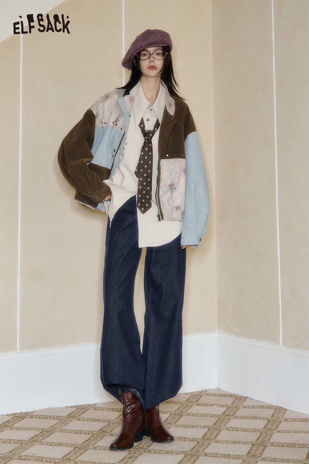 ELFSACK women's wide leg jeans styled with a trendy oversized jacket and accessories