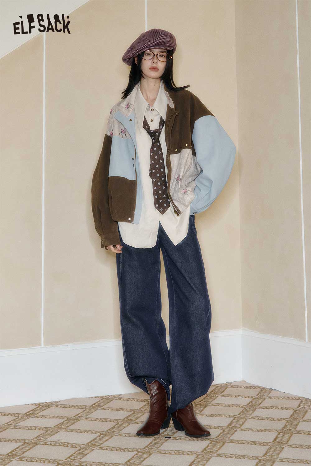 ELFSACK women's wide leg jeans styled with a unique oversized shirt and accessories for a trendy look