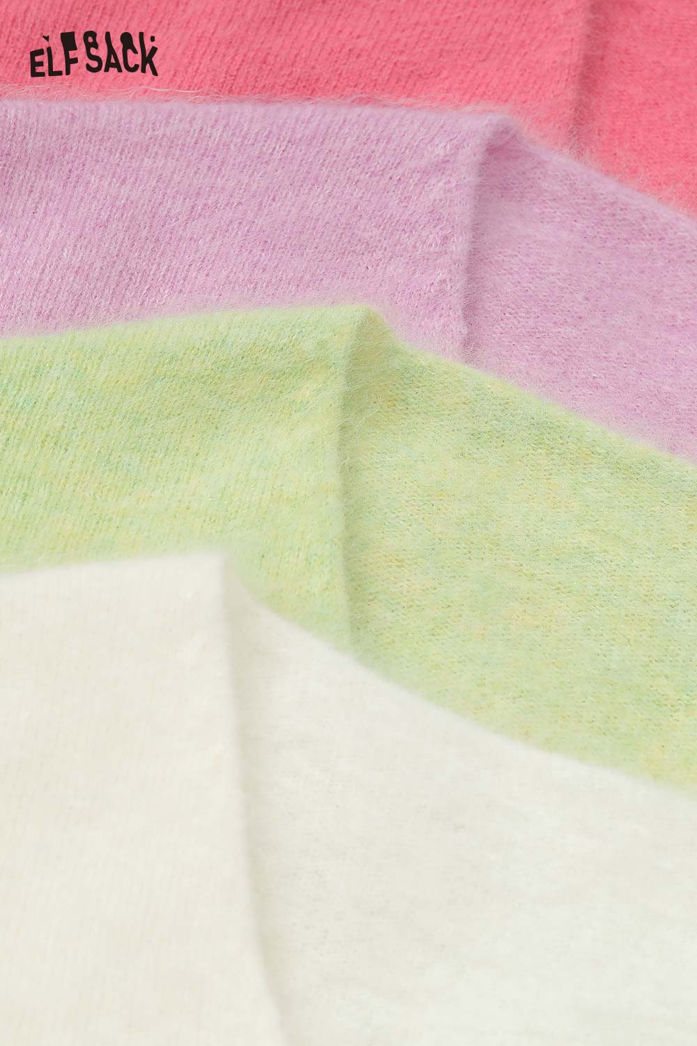 ELFSACK wool blend oversized sweater women in pastel colors including pink, lavender, green, and white