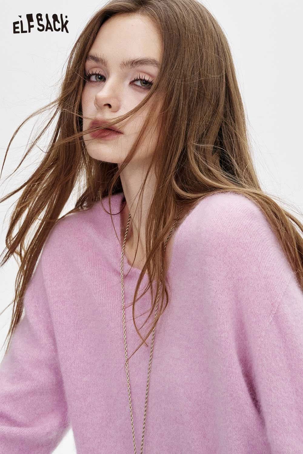 ELFSACK wool blend oversized sweater women in soft pink for a cozy and stylish winter look