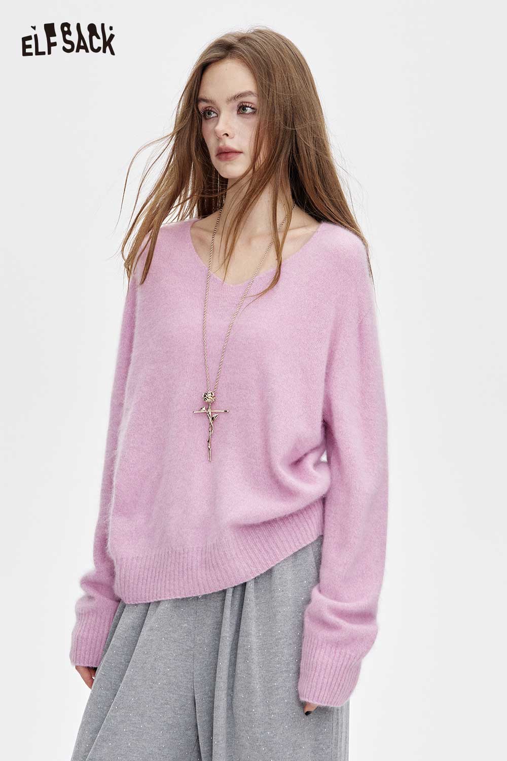 ELFSACK wool blend oversized sweater women in pink, designed for comfort and style