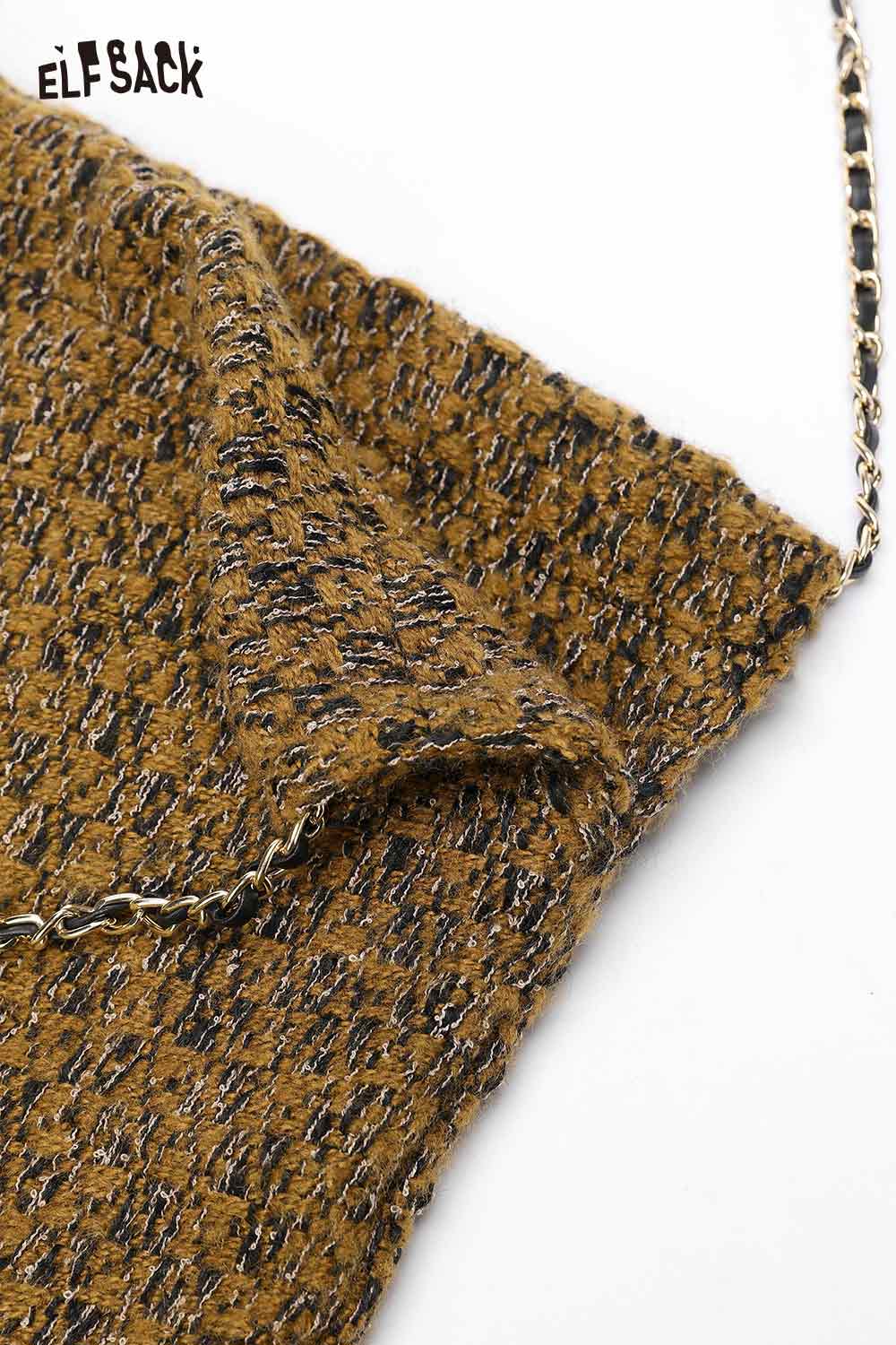 ELFSACK wool blend oversized tote bag featuring a textured design and stylish chain strap