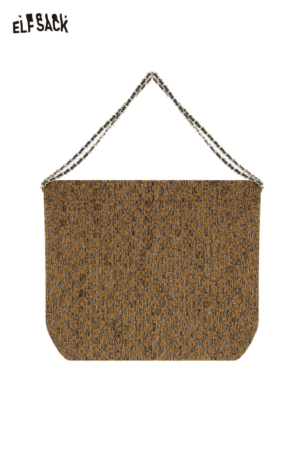 ELFSACK wool blend oversized tote bag in brown with a stylish chain strap for casual outings