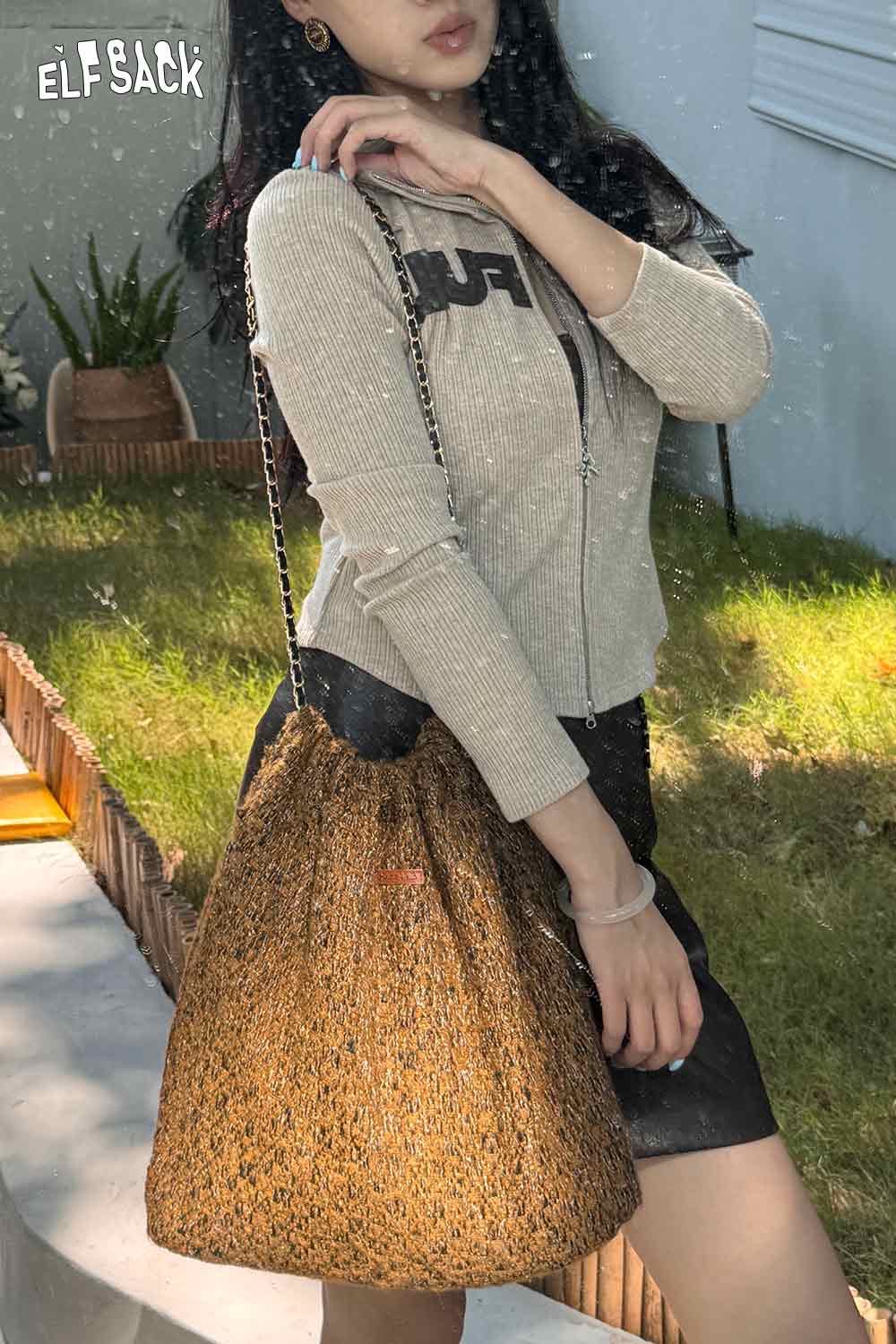 ELFSACK wool blend oversized tote bag with stylish design, perfect for everyday use