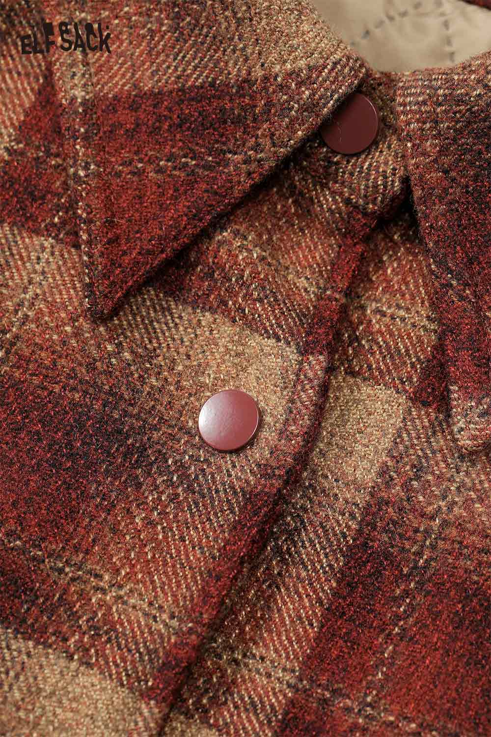 ELFSACK wool blend plaid short jacket featuring a stylish collar and button details