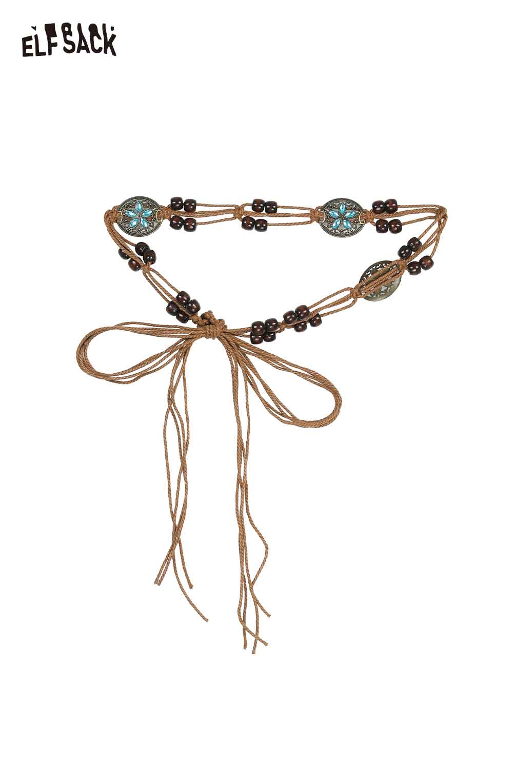 ELFSACK Woven Rope Wooden Bead Belt
