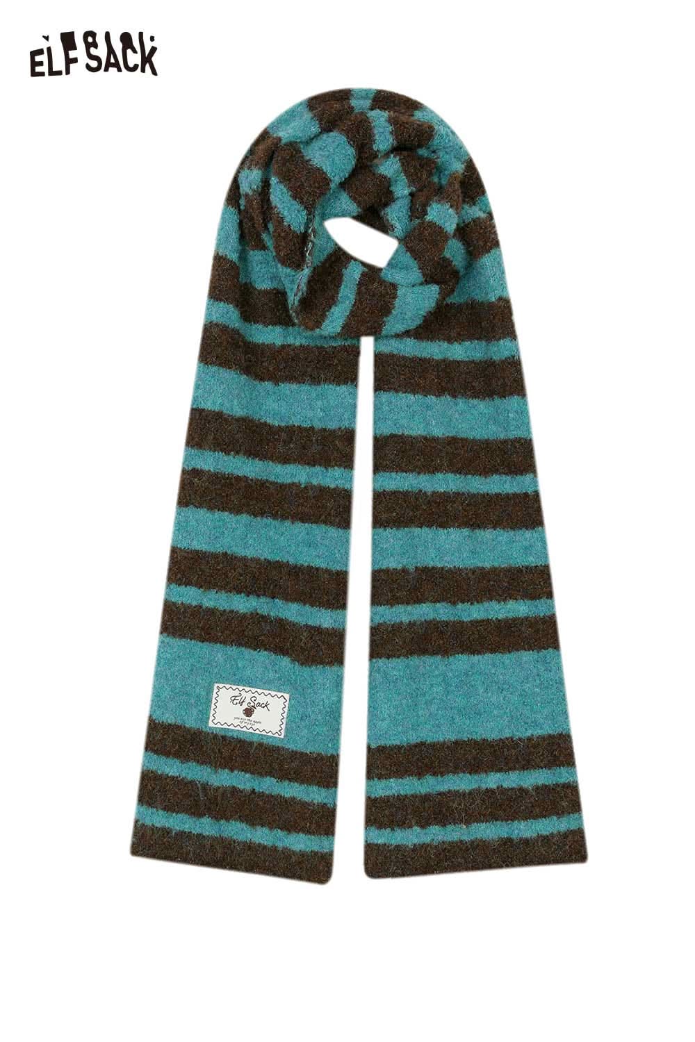 ELFSACK Y2K stripe neck warmer in teal and brown for stylish winter warmth