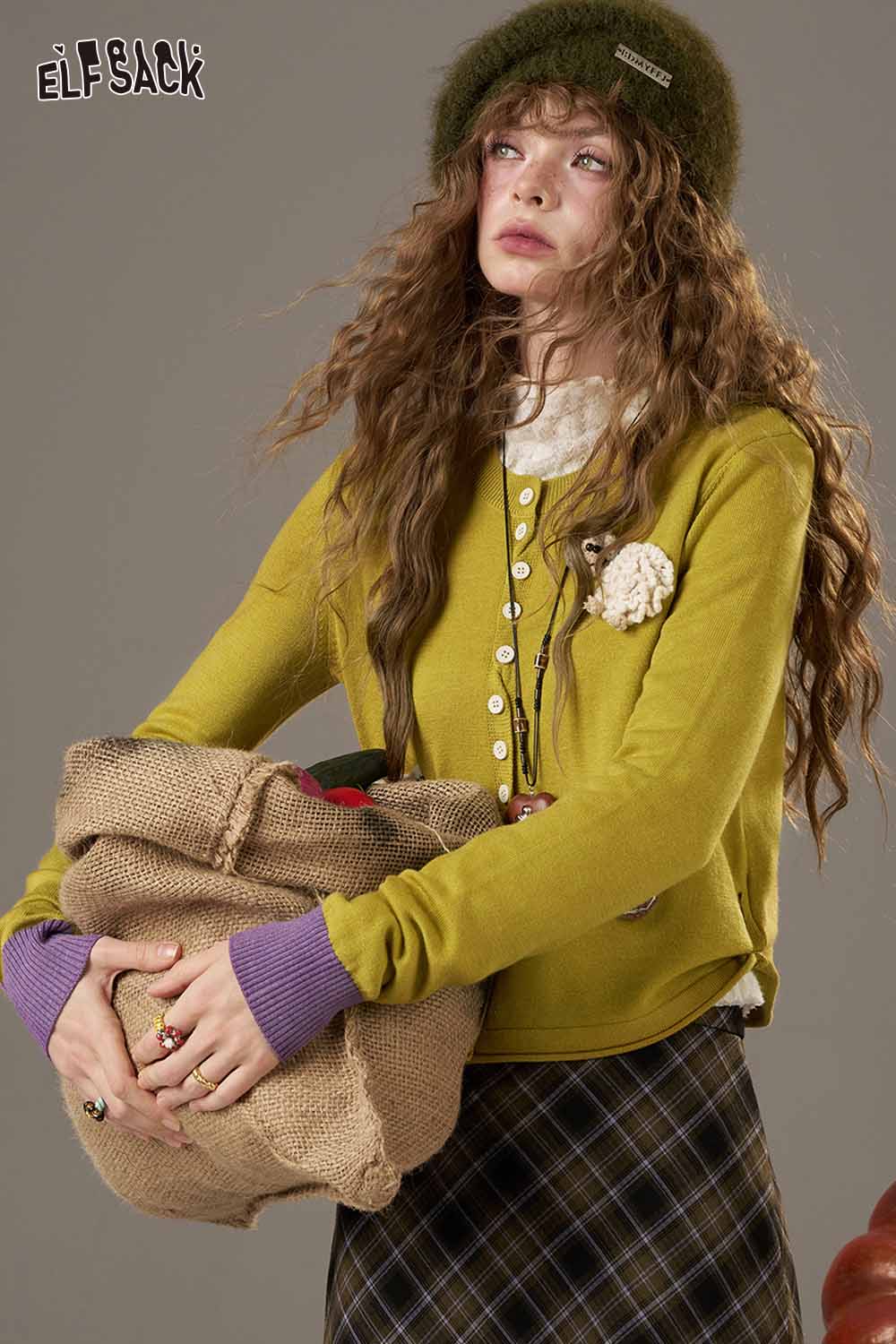 ELFSACK stylish yellow knitwear featuring a zebra print knit sweater for women with unique detailing