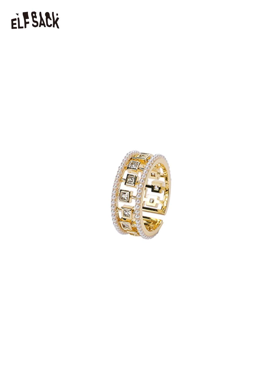 ELFSACK zirconia gemstone copper ring featuring a two-tone design with sparkling gems
