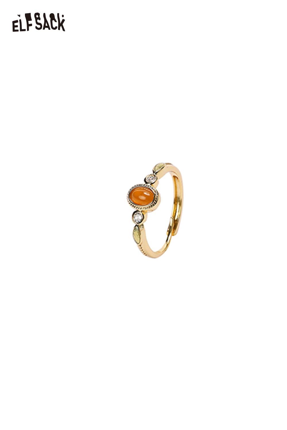 ELFSACK zirconia gemstone copper ring featuring a unique design with an orange gemstone centerpiece