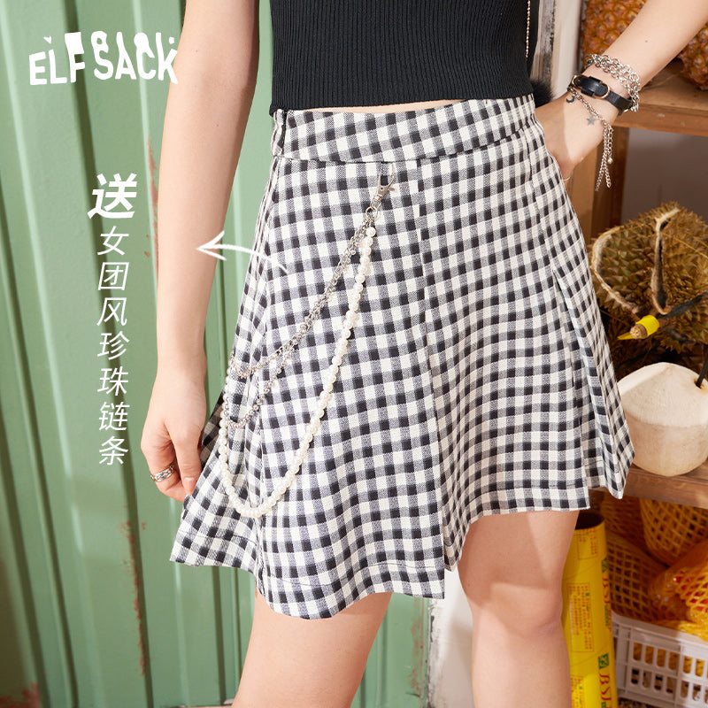 Elfsack Plaid Pear Beads Korean Fashion Harajuku Skirt