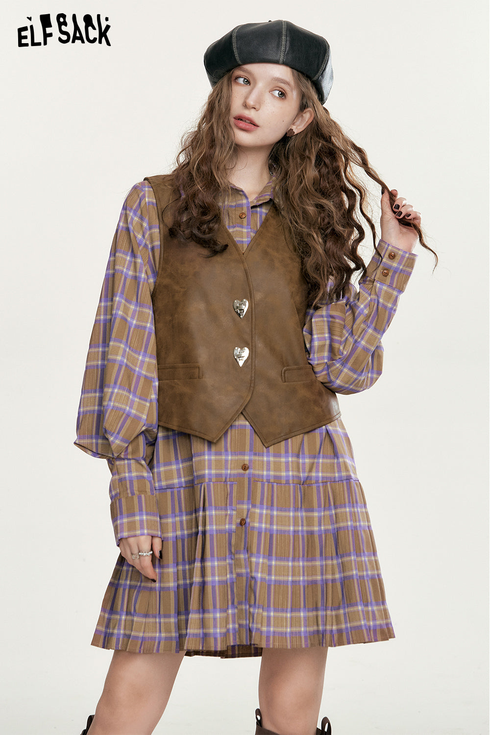 
                  
                    ELFSACK Checked Shirt Long Sleeve Dress Women 2023 Autumn Vintage Style Dresses
                  
                