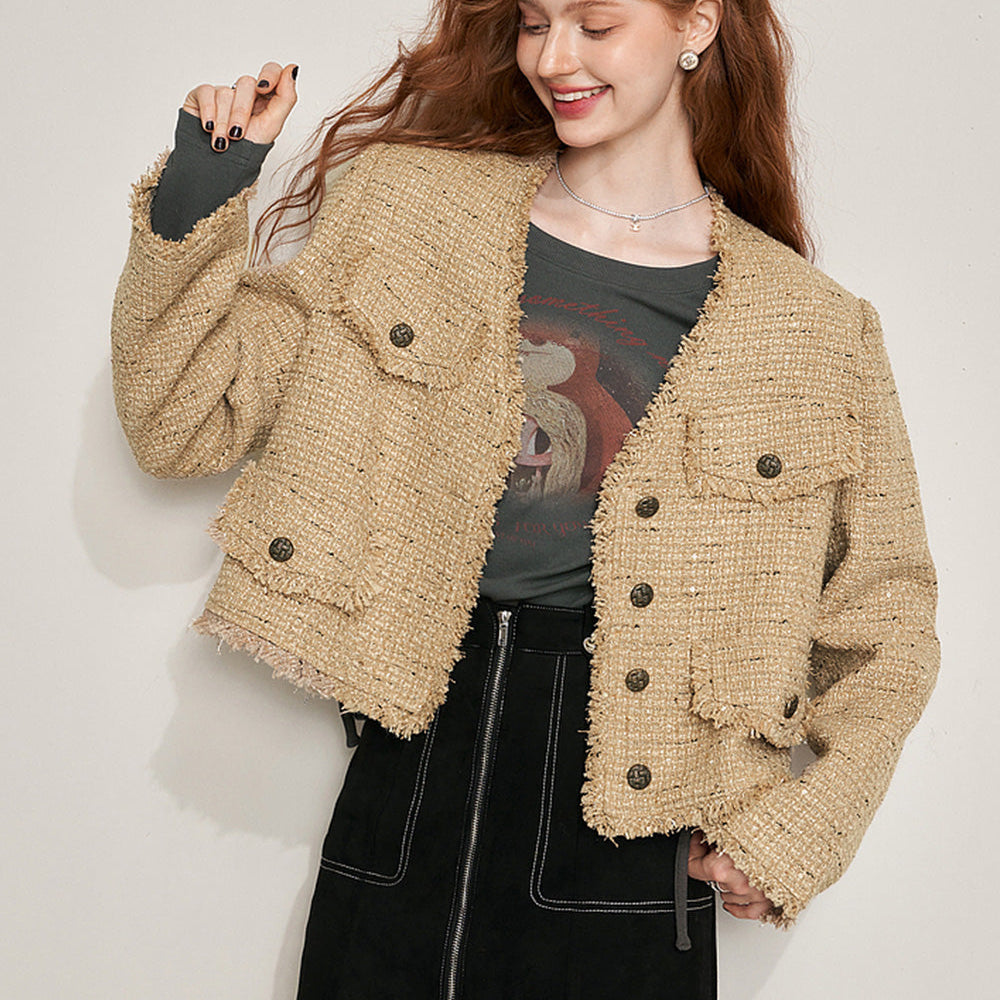 
                  
                    ELFSACK French-Style Tweed Jacket with Vintage Elegance
                  
                