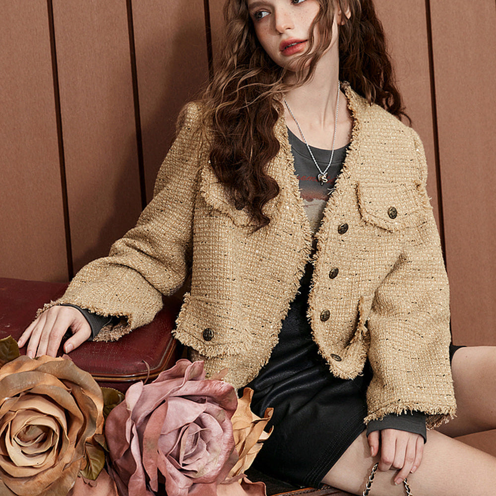 
                  
                    ELFSACK French-Style Tweed Jacket with Vintage Elegance
                  
                