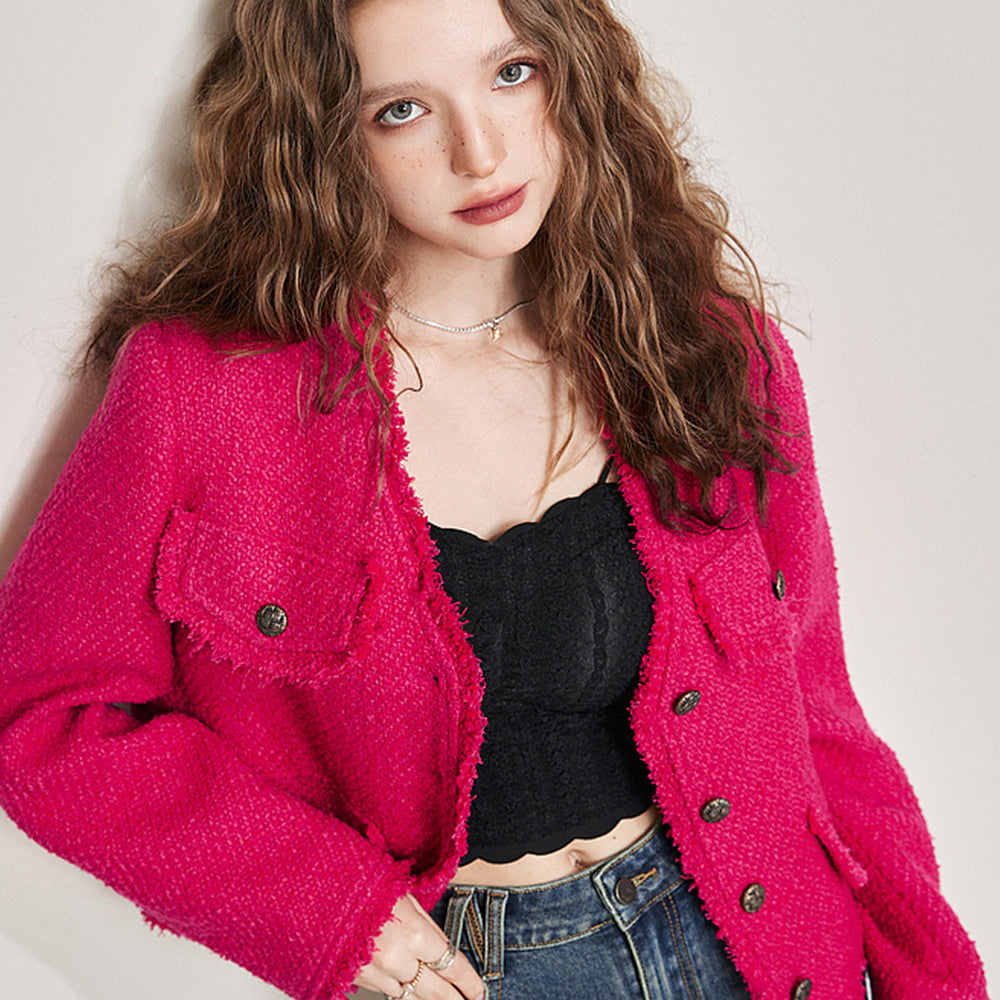 
                  
                    ELFSACK French-Style Tweed Jacket with Vintage Elegance
                  
                