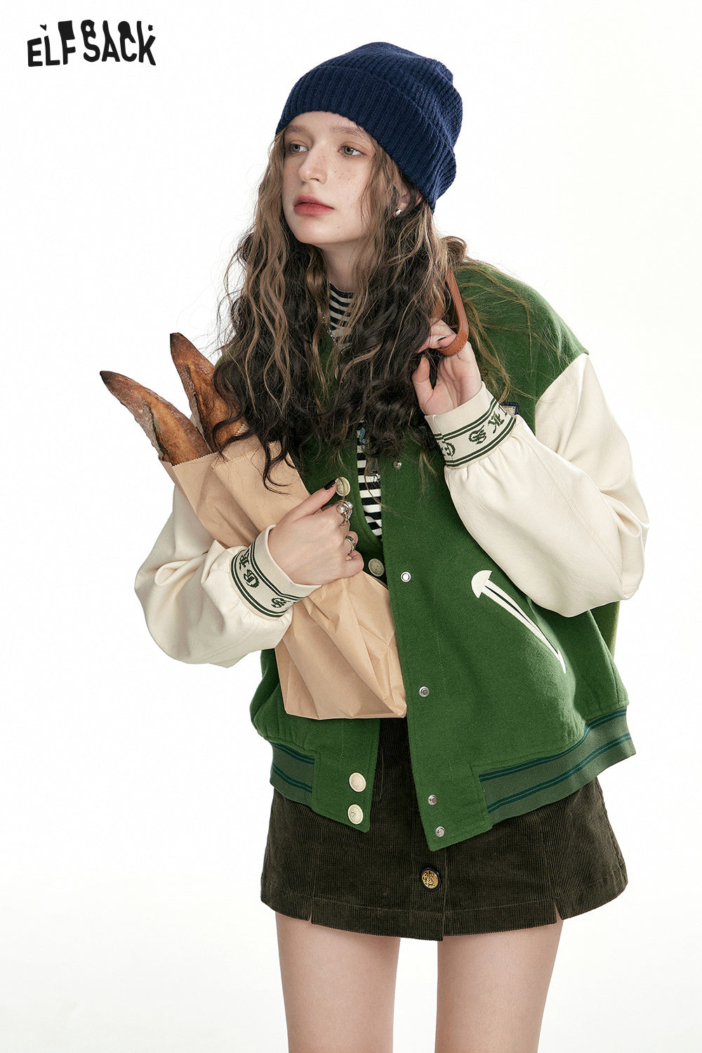 
                  
                    ELFSACK Green Cargo Jackets Women 2023 Autumn/Winter Woolen Cloth SplicedLoose Casual Outwears
                  
                