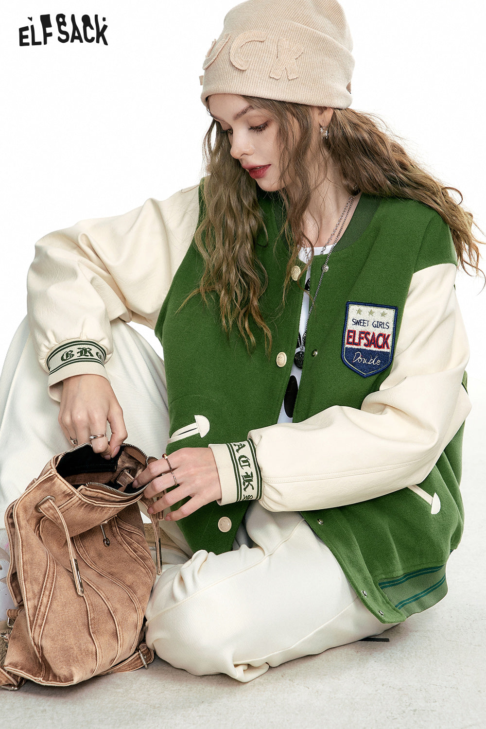 
                  
                    ELFSACK Green Cargo Jackets Women 2023 Autumn/Winter Woolen Cloth SplicedLoose Casual Outwears
                  
                