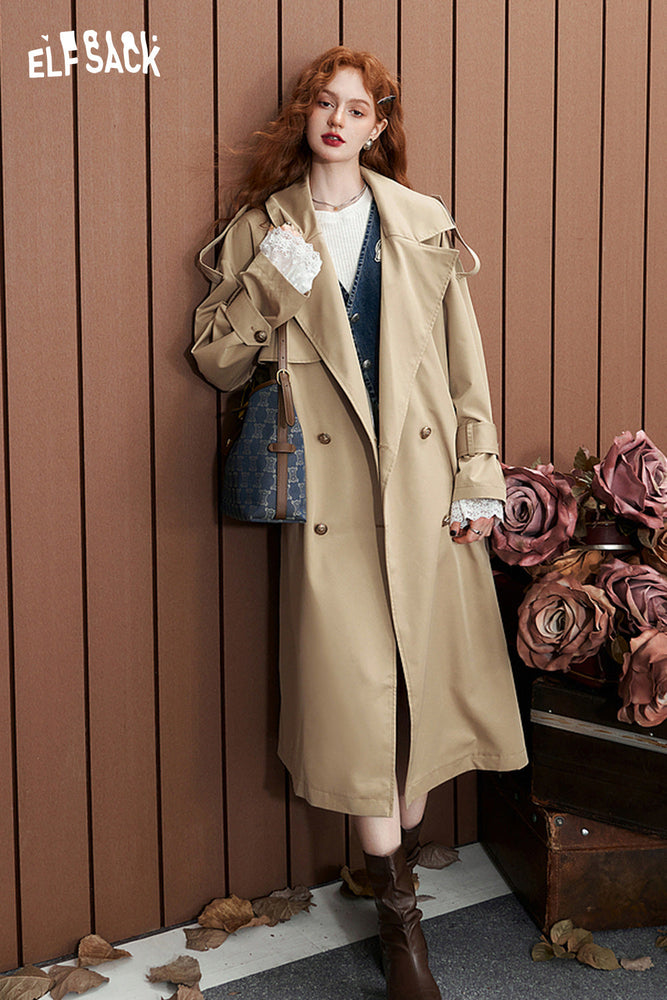 
                  
                    ELFSACK Long Trench Coat with Vintage Design and Casual Elegance
                  
                