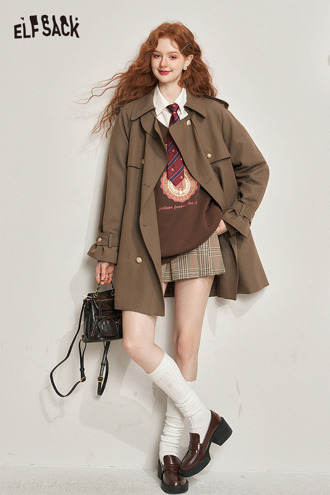 
                  
                    ELFSACK Petite Mid-Length Casual Trench Coat with Melrad-Inspired Style
                  
                