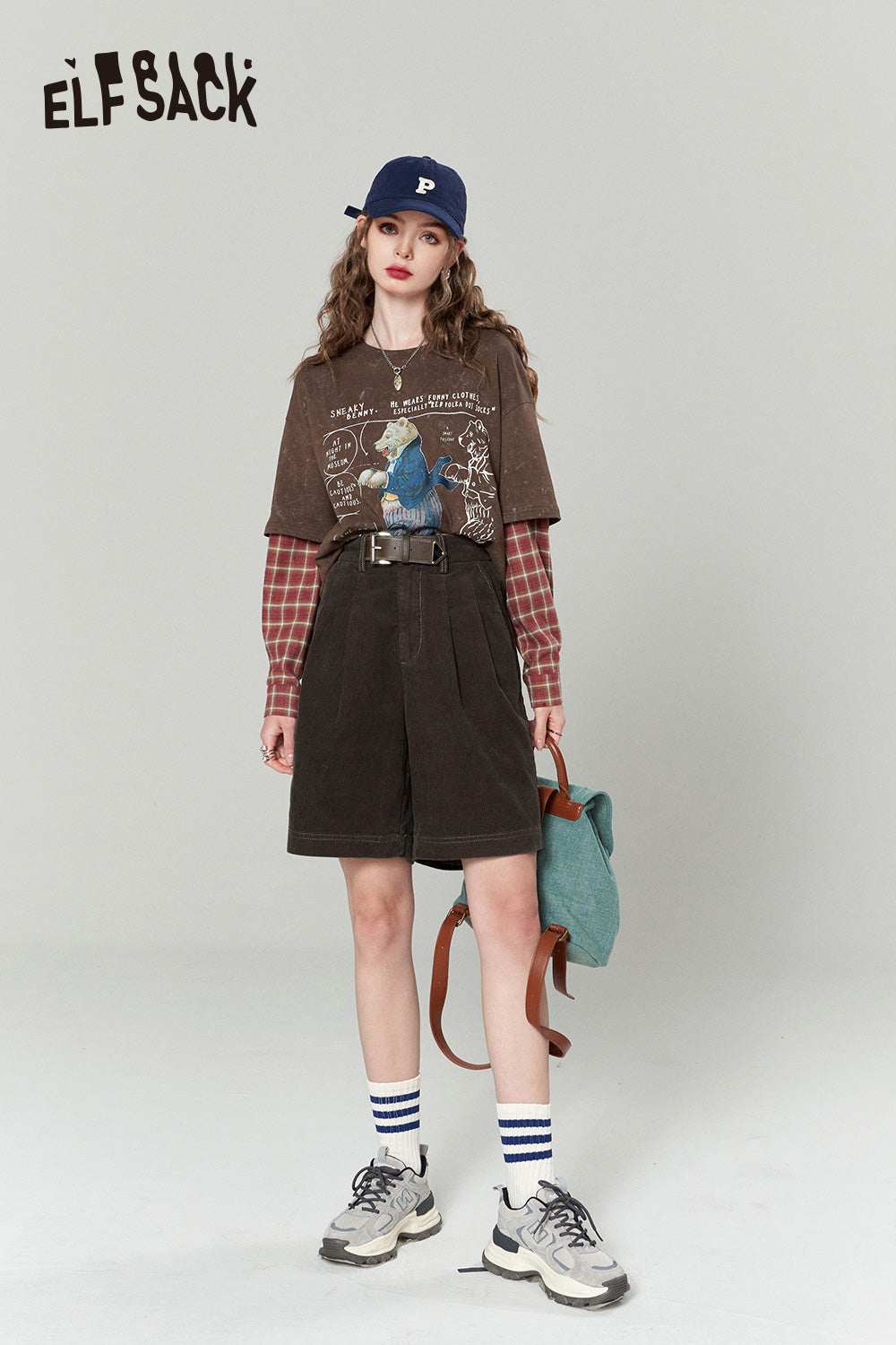 ELFSACK High Waist Corduroy Shorts Woman 2023 Autumn Casual Daily Bottoms
