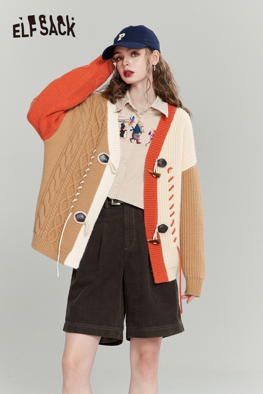 ELFSACK High Waist Corduroy Shorts Woman 2023 Autumn Casual Daily Bottoms