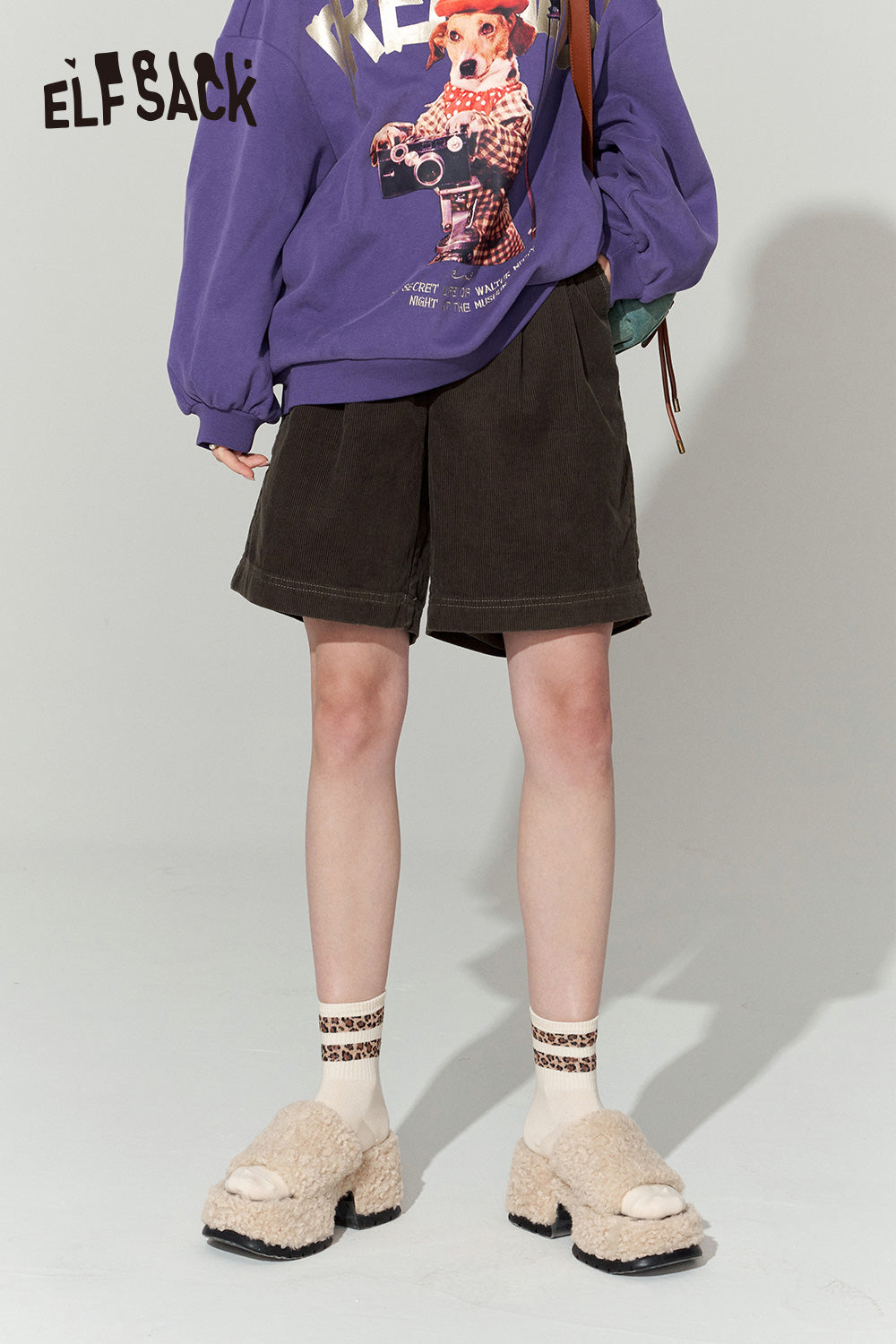 ELFSACK High Waist Corduroy Shorts Woman 2023 Autumn Casual Daily Bottoms