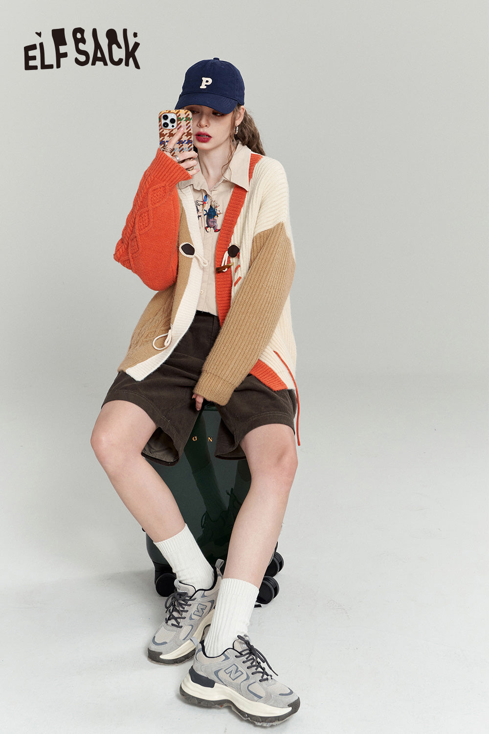 ELFSACK High Waist Corduroy Shorts Woman 2023 Autumn Casual Daily Bottoms