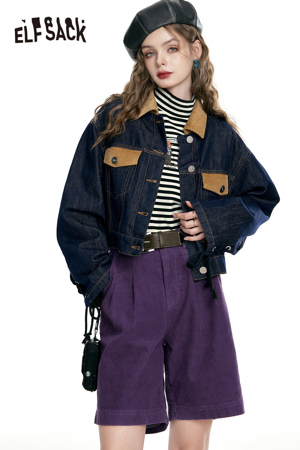 ELFSACK High Waist Corduroy Shorts Woman 2023 Autumn Casual Daily Bottoms