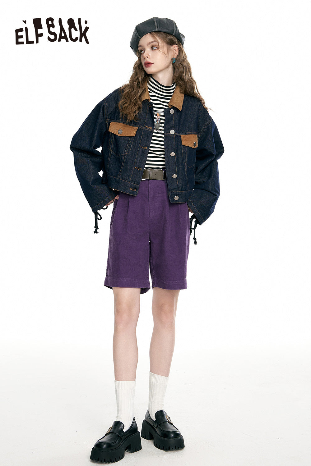 ELFSACK High Waist Corduroy Shorts Woman 2023 Autumn Casual Daily Bottoms