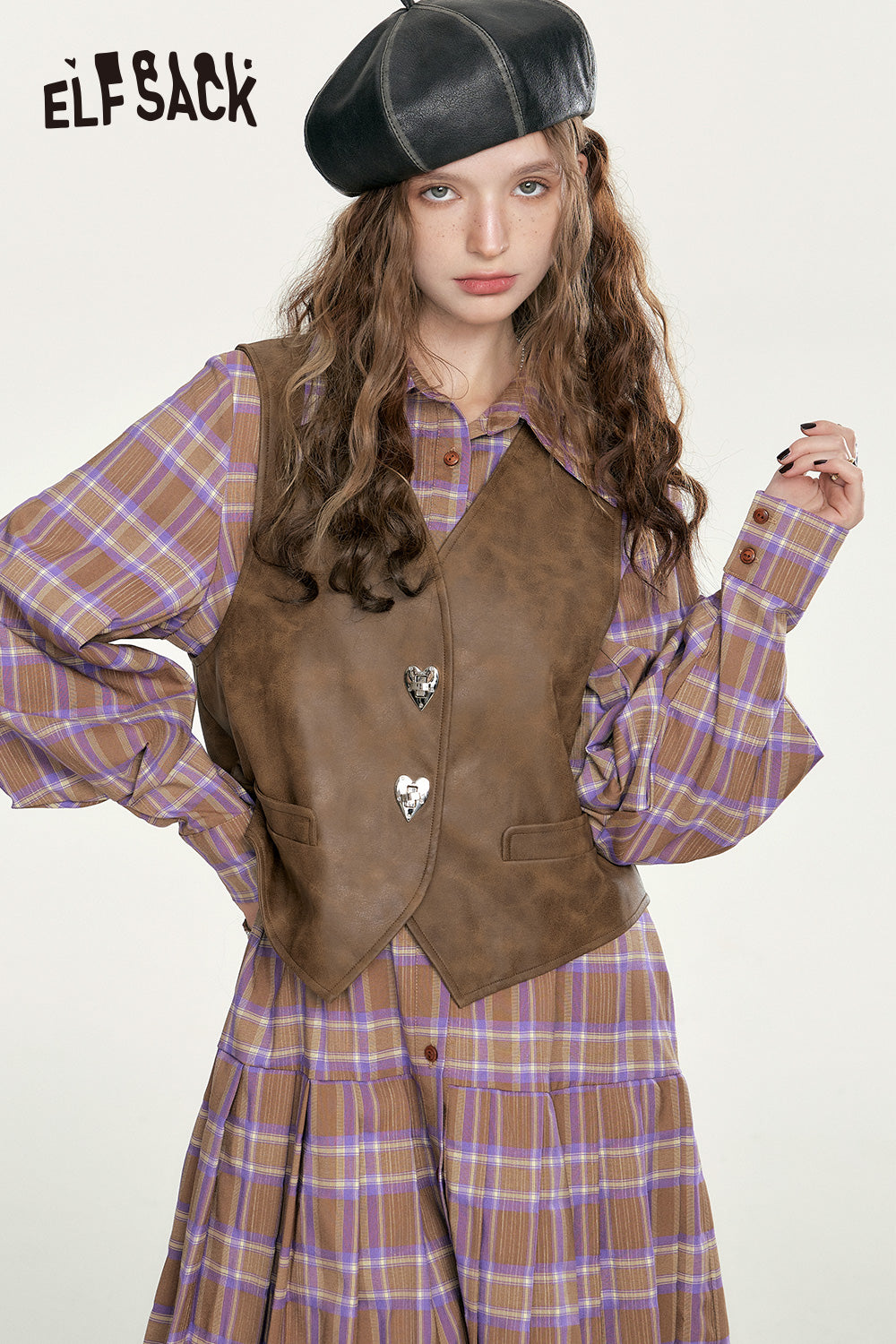 
                  
                    ELFSACK Brown PU Sleeveless Vest Women 2023 Autumn Vintage Outwears
                  
                