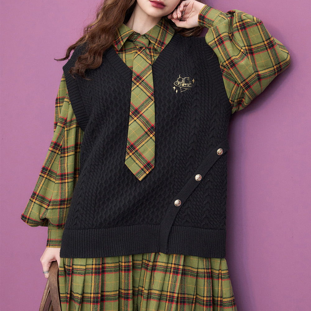 ELFSACK Free Tie Fake Two Pieces Knitted Dress Women 2023 Autumn/Winter Long Sleeve Loose Academic Style Dress