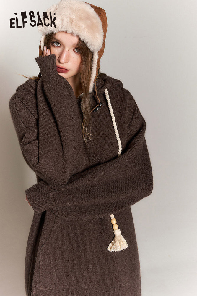 
                  
                    ELFSACK New Chinese Style Hoodie Knitting Dress Women 2023 Winter Plus Size Luxury Dresses
                  
                