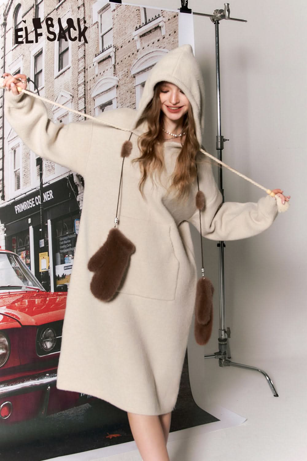 ELFSACK Chinese Style Hoodie Knitting Dress Women Plus Size Luxury Dresses