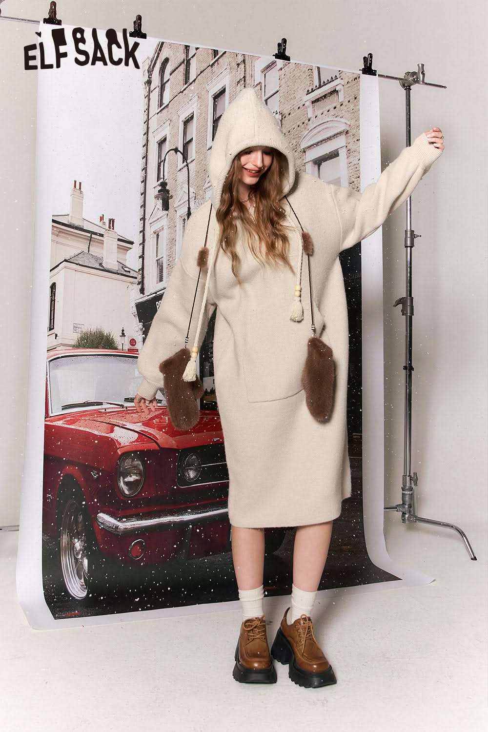 ELFSACK Chinese Style Hoodie Knitting Dress Women Plus Size Luxury Dresses