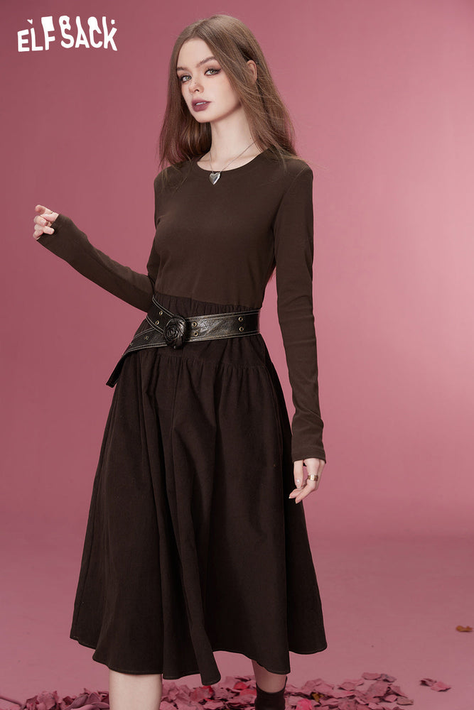 
                  
                    ELFSACK Gyaru Spliced Corduroy Dresses Women 2023 Winter New Luxury Designer Dress
                  
                