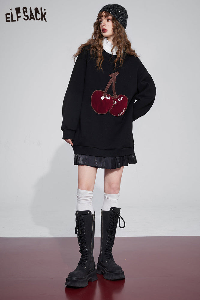 
                  
                    ELFSACK Korean Fashion Spliced Pullover Mini Dress For Women 2023 Winter New Cherry Plus Size Designer Dress
                  
                