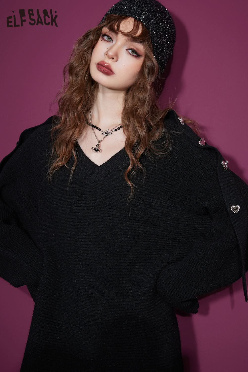 ELFSACK Gyaru Christmas Party Dress Plus Size Luxury Knitting Dresses