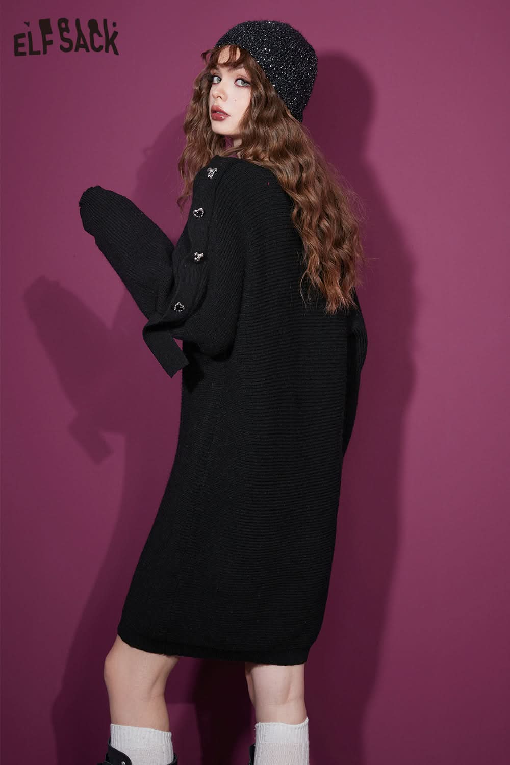 ELFSACK Gyaru Christmas Party Dress Plus Size Luxury Knitting Dresses