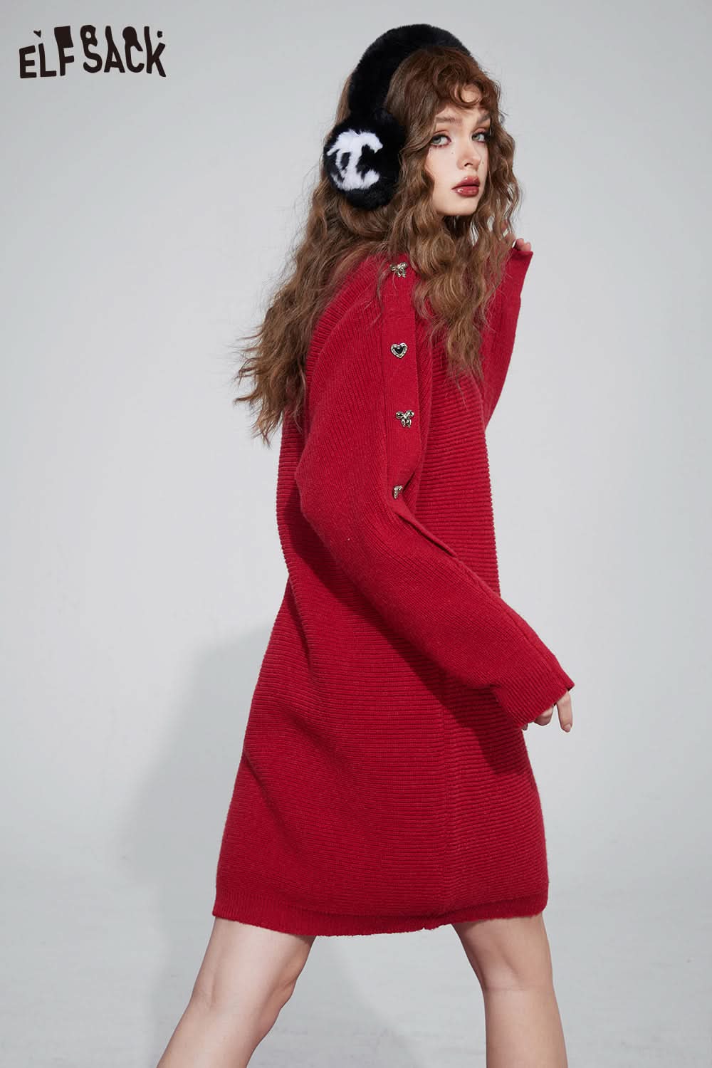 ELFSACK Gyaru Christmas Party Dress Plus Size Luxury Knitting Dresses