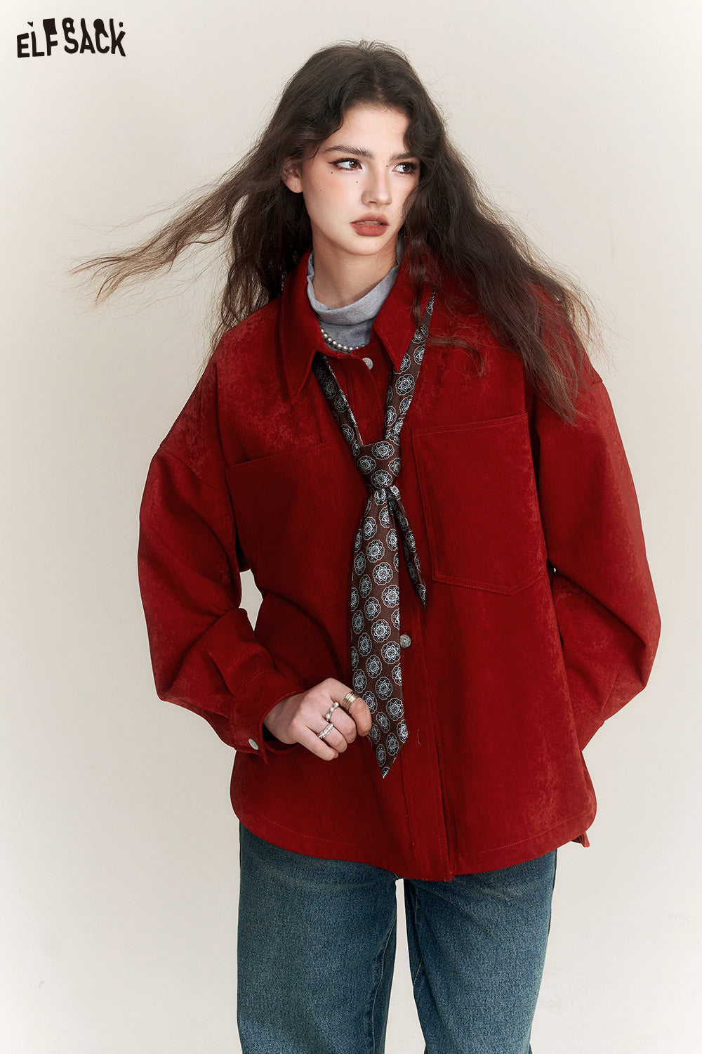 
                  
                    ELFSACK Free Tie Chinese Style Blouses Women 2023 Winter New High Fashion Designer Tops
                  
                