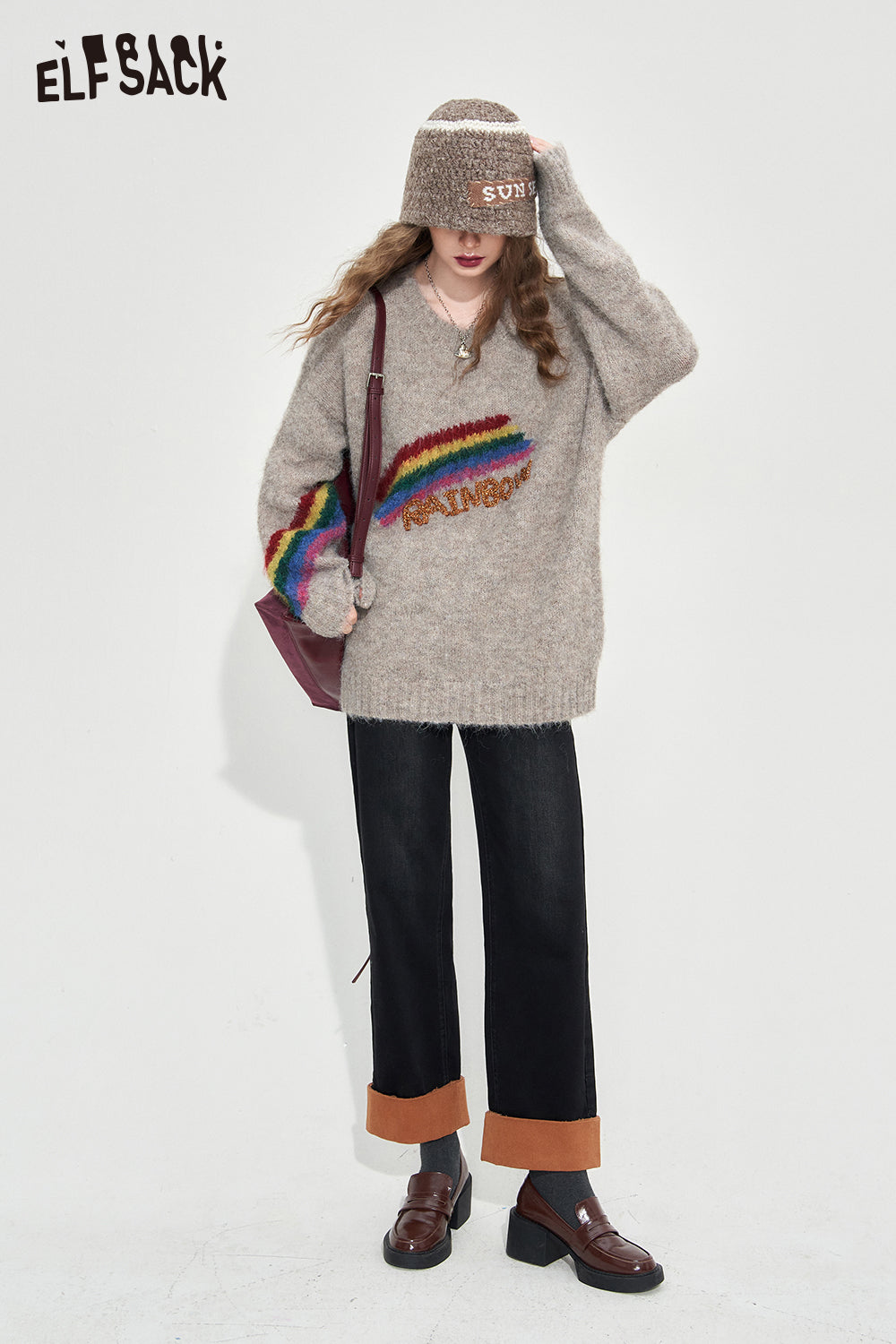 
                  
                    ELFSACK Colorful Rainbow Sweater Women 2023 Autumn/Winter Loose Basic Daily Tops
                  
                