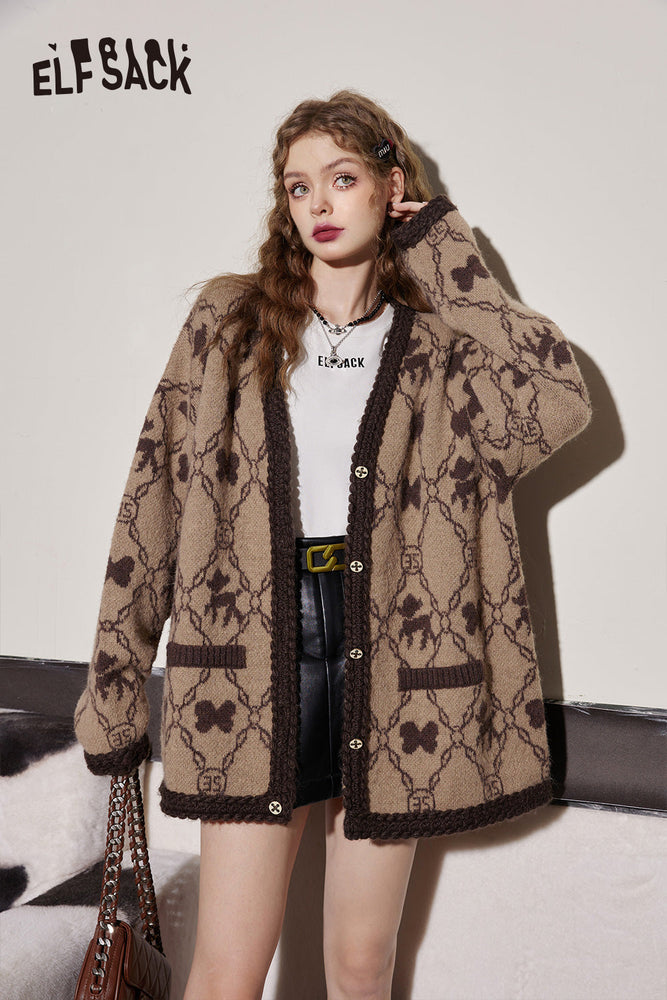 
                  
                    ELFSACK Imitation Mohair Dog Knitwears Woman 2023 Winter Brown Long Sleeve Casual Outwears
                  
                