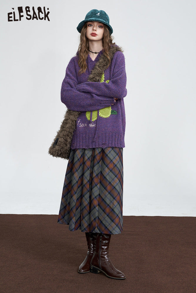 
                  
                    ELFSACK Hoodie Purple Sweaters Women 2023 Winter Imitation Camel Hair Loose Long Sleeve Knitwears
                  
                