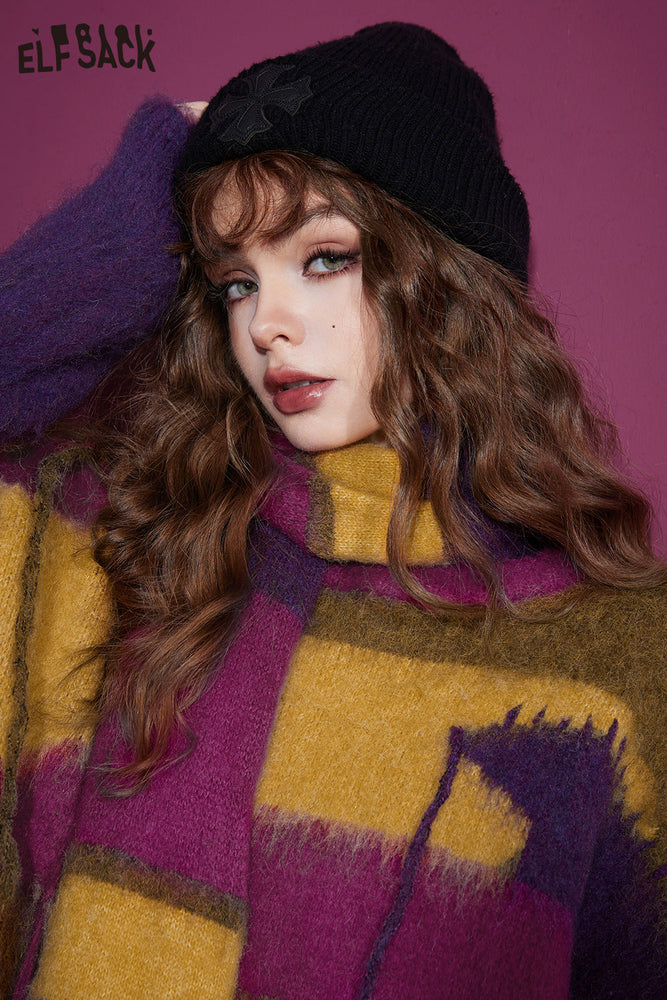 
                  
                    ELFSACK Free Scarf Rainbow Striped Sweater Women 2023 Winter New Korean Fashion Designer Tops
                  
                